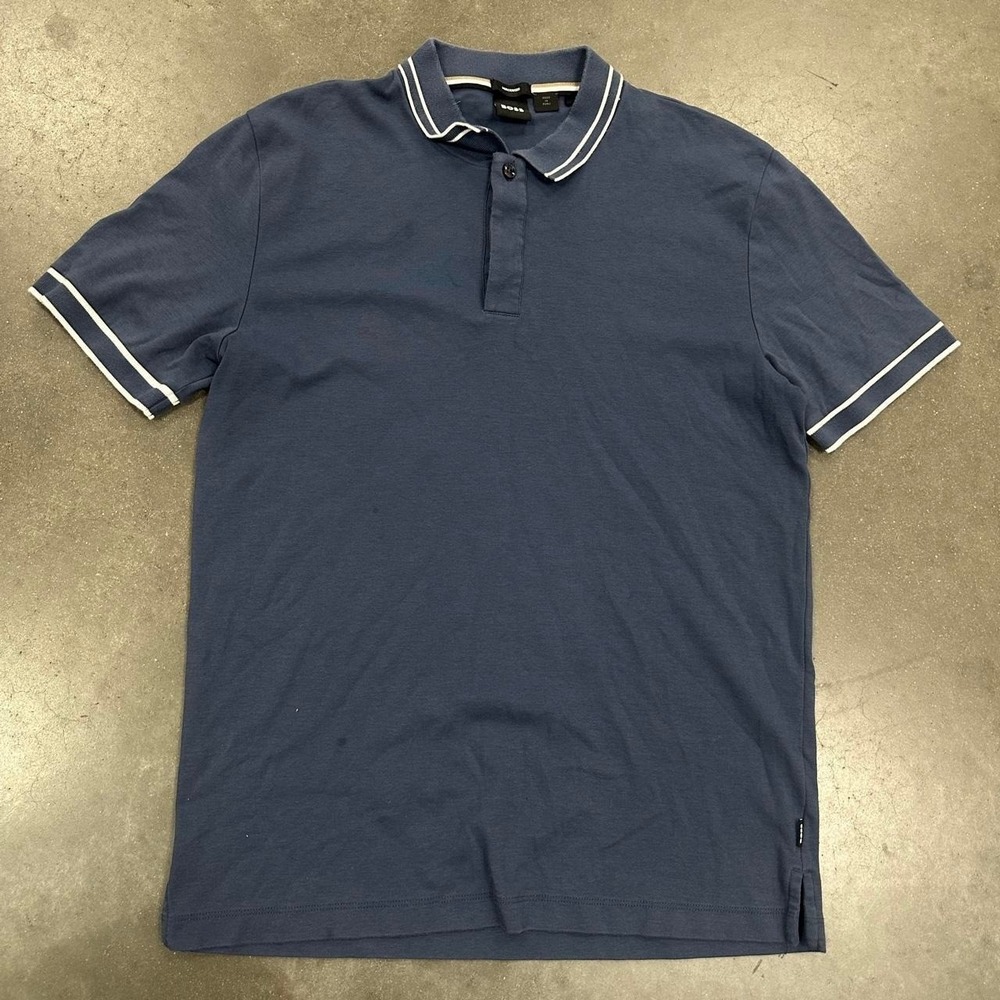 Hugo Boss gray blue mercerised ringer polo shirt Size M